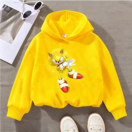 Kids Sonic The Hedgehog Hoodie Boys Girls Golden Super Sonic Print Sweatshirt Long Sleeve Casual Pullover Children's Cartoon