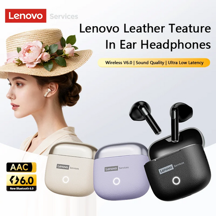 New Lenovo LE220 TWS Bluetooth 6.0 Leather Earphones Ultra-low Latency Wireless In Ear Headphones ENC Noise Reduction Earbuds