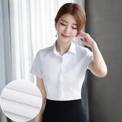 White Women's Shirt Short Sleeve Spring Summer New Work Uniform Formal Long Sleeve Black Blue Professional Clothing Female Blouse