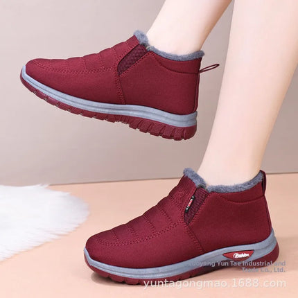 Winter New Fleece Lined Anti-slip Soft Bottom Women's Short Boots Thick Warm Cotton Shoes round Toe Casual Style Comfortable