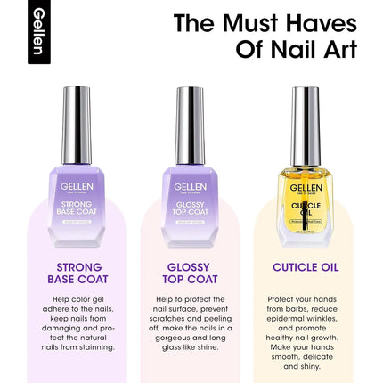 GELLEN Nail Polish Set 18ml 4PCS Kit Base Coat Top Gel Cuticle Softener Oil Salon Quality Manicure Pedicure Valentines Gift
