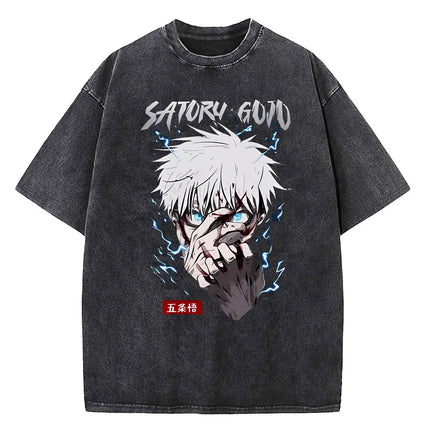 Anime Jujutsu Kaisen Gojo Satoru T Shirts Washed Men Women Cotton Harajuku T-Shirts High Quality Retro for Men Women Tops Tees