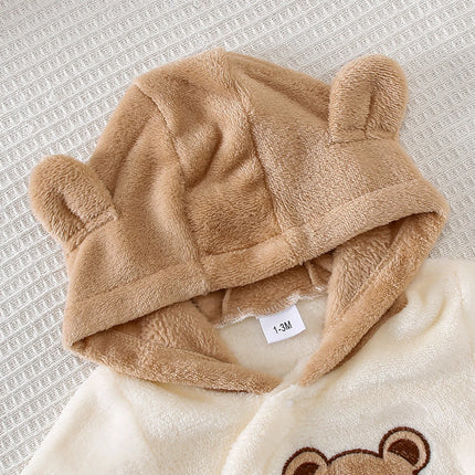 Autumn Winter Baby Bear Onesie with Hat Soft Plush Fabric Warm Cute Heated Footed Suit with Head Protection Bear Ear Design Infa