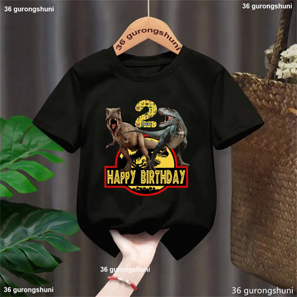 1st/2nd/3rd/4th/5th/6th/7th/8th/9th/10th Happy Birthday Jurassic World Printed Tshirt Girls/Boys Black Dinosaur Kids Clothes