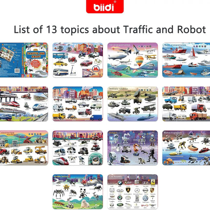 English Sound Book Traffic&Robot Montessori Education Interactive Word Teaching Learning Machine Talking E-Book for Children Boy