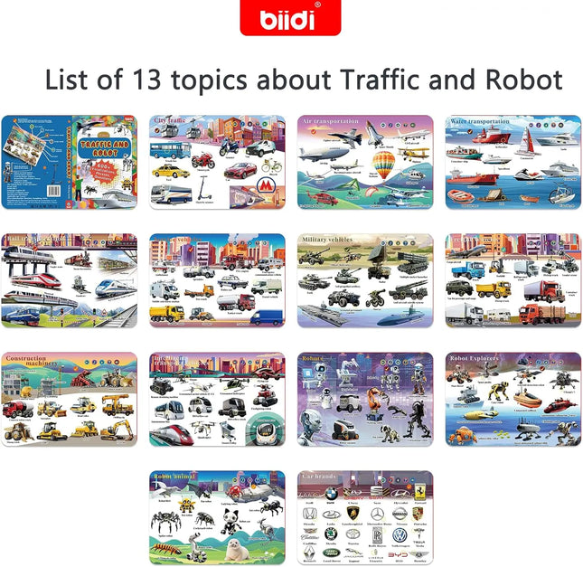 English Sound Book Traffic&Robot Montessori Education Interactive Word Teaching Learning Machine Talking E-Book for Children Boy