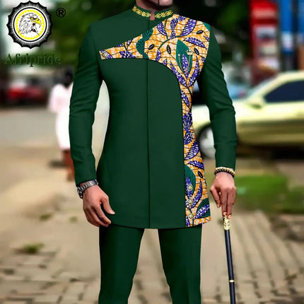 Men's 2 Pieces Suit Elegant Single Breated Slim Fit Embroidery Print Blazer Pants Set African Clothes Party Wedding A2316025