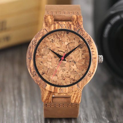 Unique Irregular Pattern Display Wood Watches Quartz Timepiece Men's Genuine Leather Casual Hot Fashion Male Wooden Clock reloj