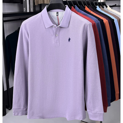 100% pure cotton luxury men's long-sleeve polo shirt designer brand Paul pony embroidery soft comfort spring autumn casual T-shirt