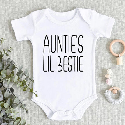 Auntie's Lil Bestie Funny Letter Print Baby Bodysuit Casual Infant Short Sleeve Romper Newborn Outfit Jumpsuit