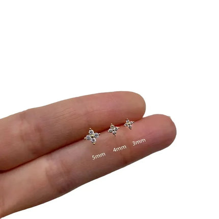 Classic Trendy Little Lucky Zircon Four Leaf Flower Stud Earrings for Women High Quality Stainless Steel Piercing Jewelry Gift