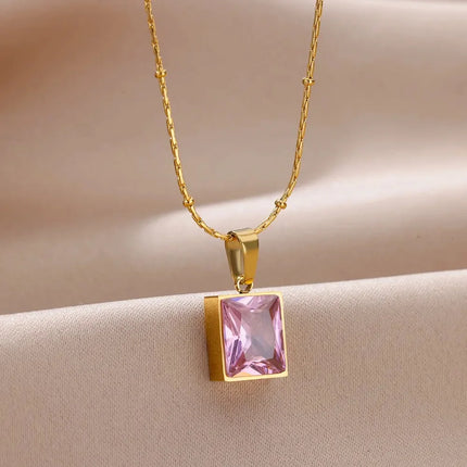 Trendy Oval Colorful Stone Necklace For Women Stainless Steel Gold Color Green Opal Stone Pendant Necklace Aesthetic Jewelry Gif