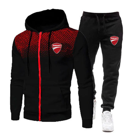 Men's sets Ducati logo print fashionable casual outdoor Spring zippered hoodie sweatshirt sport pants for motorcycle enthusiasts
