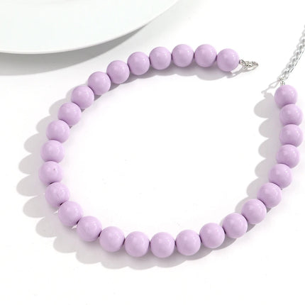 Boho Colorful Acrylic Big Ball Bead Chain Necklace Trendy Handmade Round Choker Necklaces for Women Man Statement Jewelry Gift
