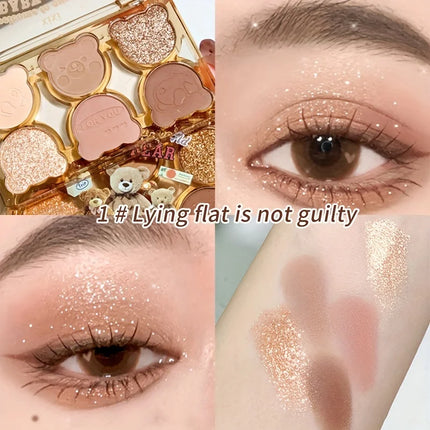 XIXI 6-Color Eyeshadow Palette Glitter & Matte Finishes for Y2K Inspired Smoky Eye Makeup Looks