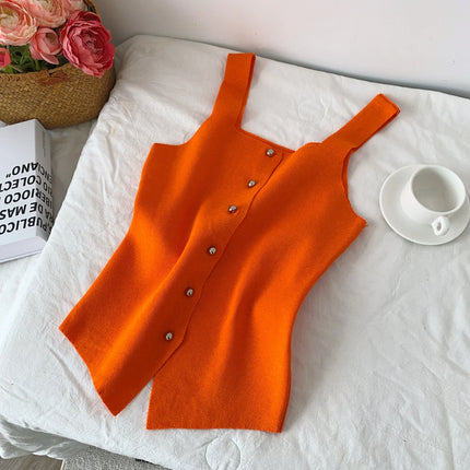 Women's Knitted Slim Fit Vest Summer 2025 Svel Top Single Button Design Versatile Inner and Outer Wear Commute Sle