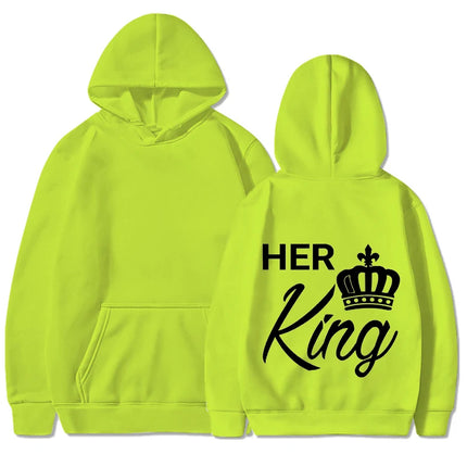 New Valentine's Day His Queen And Her King Printed Hoodies Men/Women Couple's Sweatshirts Casual Hoodie Personality Pullover