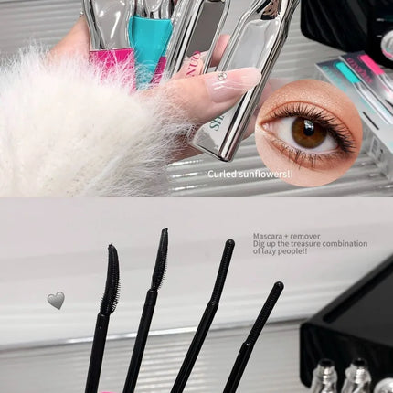 SHAQINUO Curly Black Sun Flower Mascara + Makeup Remover Set All Day Long-Wearing Lash-Lengthening Thick Volume Eyelashes