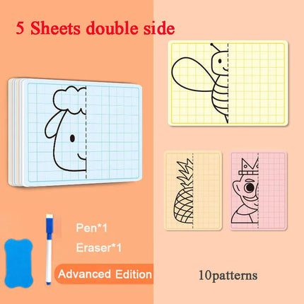 Kids Symmetrical Drawing Toy Cartoon Lattice Writing Board Reusable Pen Control Fine Motor Skill Educational Toys