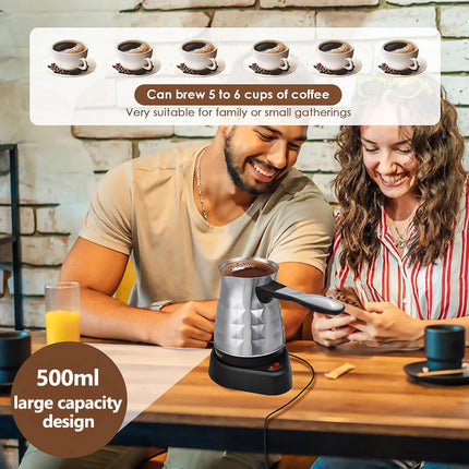 Compact Turkish Coffee Maker 500ml Stainless Steel Electric Coffee Pot Heating Machine for Espresso Italian Coffee Tea Milk