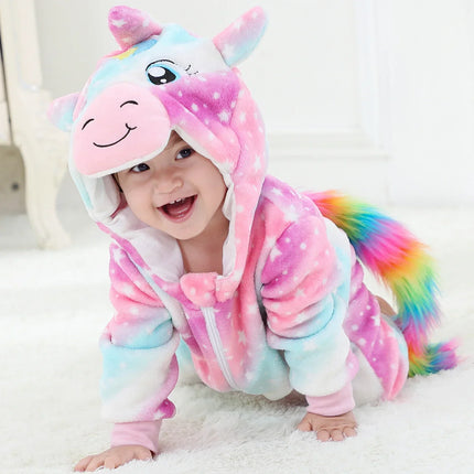 0 1 2 3 4 Years Kigurumi Pajamas for Toddler Baby Clothes Children Outfits Infant Dinosaur Unicorn Cat Robbit Cosplay Costumes