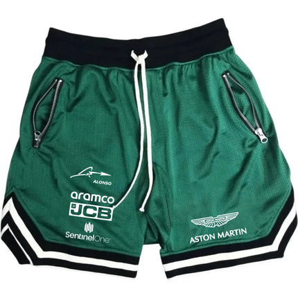 New Aston Martin men's slim-fit shorts - single-color design, comfortable and breathable, with high-quality elastic waist. Fast
