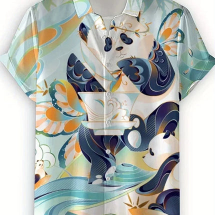 Animal pattern print, men's fashionable short sleeved shirt, loose top, outdoor street, casual and comfortable