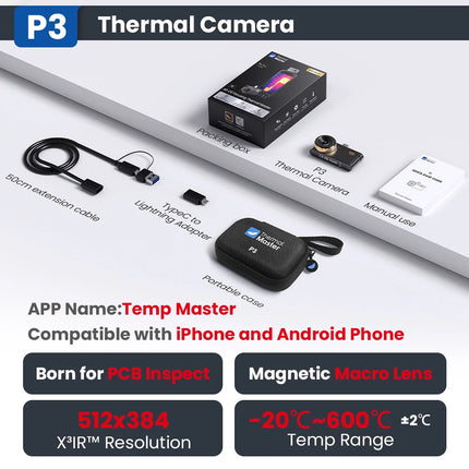 P3 Thermal Camera for Electronics Cell Phone Repair ios iPhone & Android Smartphone Macro Lens Thermal Imaging Camera 512*384