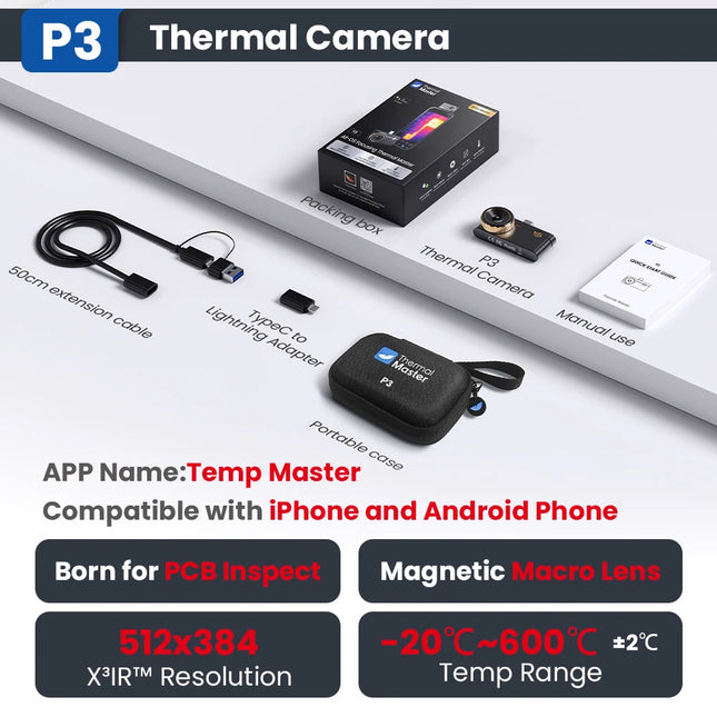 P3 Thermal Camera for Electronics Cell Phone Repair ios iPhone & Android Smartphone Macro Lens Thermal Imaging Camera 512*384