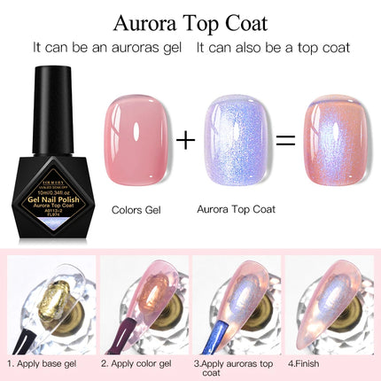 8ml Aurora Glitter Top Coat Gel Nail Polish Pearl Effect Semi Permanent Soak Off UV Gel LED Nail Art Varnish Nail Supplies DIY