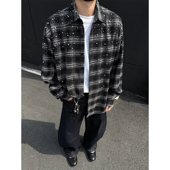 Starry Shirt Men Fashion 2026 New Long Sleeve Shirts Grid Loose Stage Performance Costumes High Quality Star Shirt