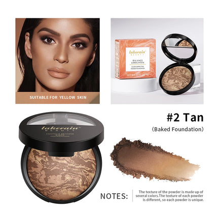 Demi Matte Natural Finish Baked Brighten Color Correcting Powder Foundation Buildable Light to Coverage Oil Control Makeup