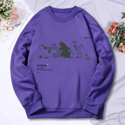 Cartoon Cat Printing Women'S Hoody Autumn Soft Warm Sweatshirt Korean Oversize Hooded Simple Basics Versatile Female Sportswears