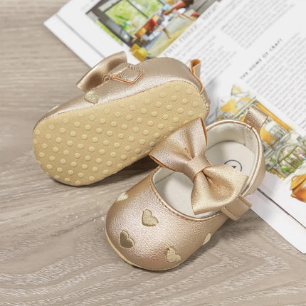 Meckior Baby Shoes Classic Dress Cute Bow-knot Heart Anti-slip Soft Sole First Walkers Infant Baby Girls Toddler Shoes 0-18m