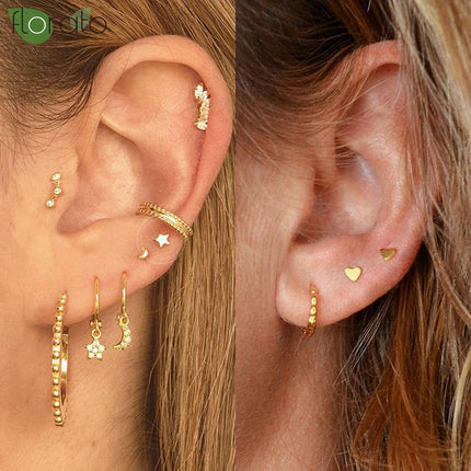 925 Silver Needle Fashion Heart Gold Color Stud Earrings for Women Exquisite Zircon Small Earrings Luxury Ear Piercing Jewelry