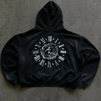 Vintage Yellow Fashion Print Zip Up Hoodies Harajuku Hip Hop Long Sleeve Coats Loose Hooded Sweatshirt Men and Women Streetwear