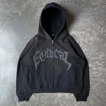 Y2K Unisex Hoodies Women Autumn Winter Harajuku Zip Up Hooded Sweatshirt Men Gothic Hip Hop Oversized Jackets Streetwear