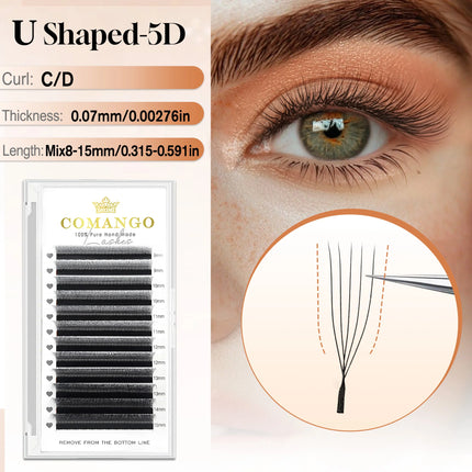 CoMango 3D 4D 5D U Shaped LU Curl Eyelash Extension Premium Soft False Eyelashes Premade Fan U Lashes Beauty Makeup