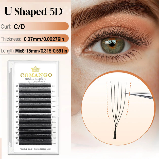 CoMango 3D 4D 5D U Shaped LU Curl Eyelash Extension Premium Soft False Eyelashes Premade Fan U Lashes Beauty Makeup