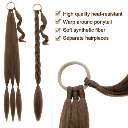 Benehair 34inch Long Braid Ponytail Extension with Elastic Tie Straight Wrap Around Braid Hair Synthetic Drawstring Ponytail