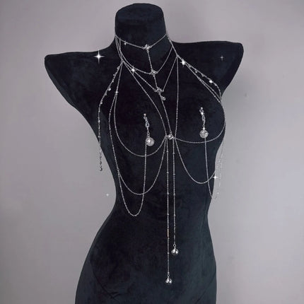 Sparkling Body Chain with Nipple Clamps Collar All-in-One BDSM Training Set Paired with Waist Chain Sexy Accessories Sex Toys