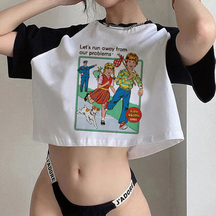 Crop Top Gothic Horror Y2k Aesthetic 90s Satan T Shirt Women Satanism Evil Demon Grim Death Tshirt Female Cropped T-shirt