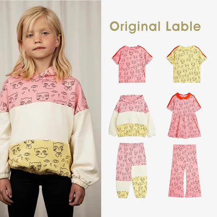2024 MR SS Pink Kids Shirts Hooded Pant Set Printed Baby Girl Boy Top and Shorts Bottom Brand School Clothes Baby Trousers