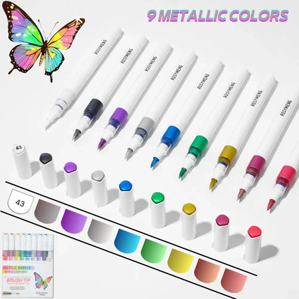 ROSYMENG 126/9 Colors Acrylic Paint Marker Pens Soft Brush Professional Drawing Pens PK LANGUO School Stationery Art Supplies