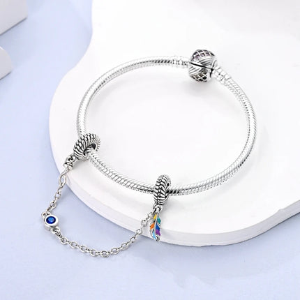 Sparkling Clear Silver Safety Chain 925 Sterling Silver Safety Chain Charm Beads Fit Original Bangle Bracelet DIY Jewelry
