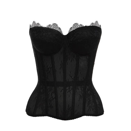 Sexy Lace Fishbone Bandage Vest Women Slim Strapless Backless Female Corset 2026 Spring Summer Lady Beach Party Tops New