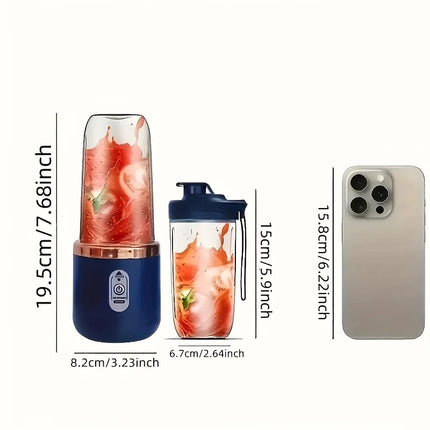 Six-Blade Portable Juicer Cup, Dual Detachable Cups, USB Charging, Easy Clean, for Home Office Travel, Fine Juice