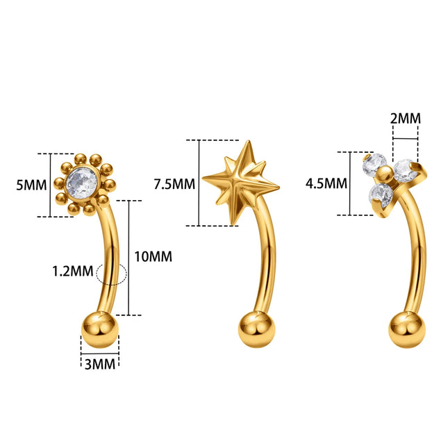 G23 Titanium ASTM-F136 Piercings Eyebrow Internal thread Eyebrow Piercings Body Jewelry For Women zircon Earring