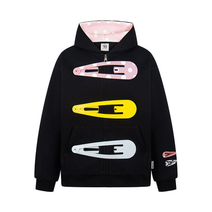 American Retro Hair Clip Hoodies Womens New Zipper Cardigan Jacket Womens Kawaii Oversized Hoodie Sweatshirt Fashion Y2k Clothes
