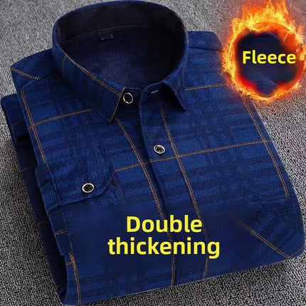 Thickened Fleece Men's Casual Shirt Warm Plaid Set Winter Wear Comfortable Breathable Fashionable Chinese Brand Clothing
